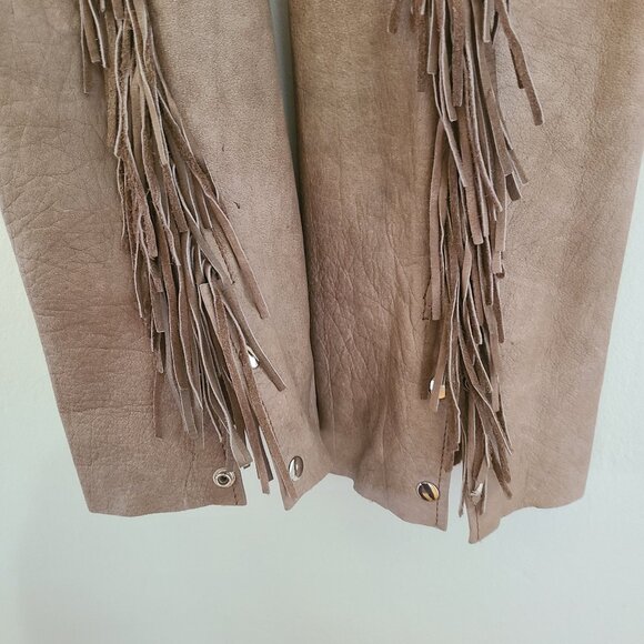 Womens L Vintage Hot Leathers Tan Leather Assless Motorcycle Chaps Beads Fringe - Picture 4 of 5